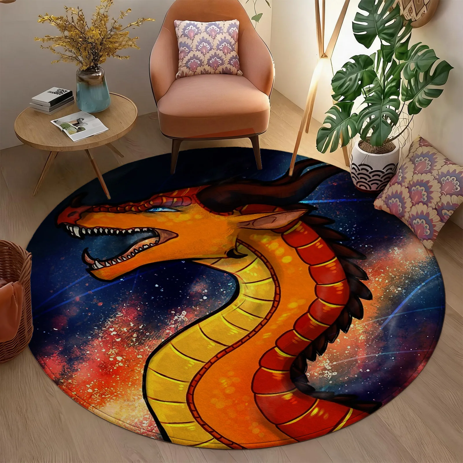 Large Round Galaxy Dragon Rug Modern Cosmic Space Animal Print Area Mat for Living Room Home Decor Accent Carpet - view 3