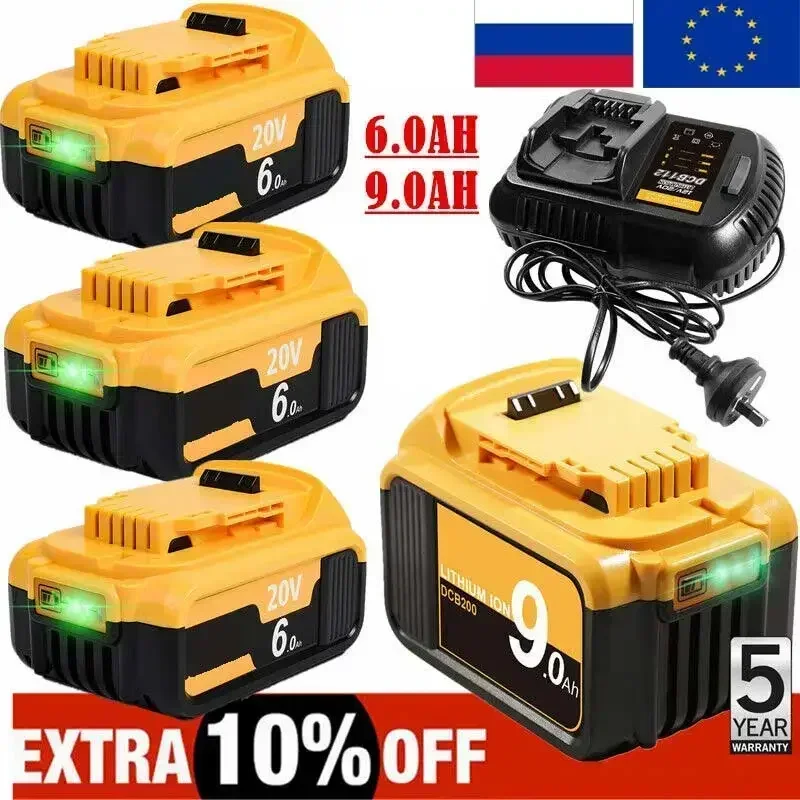 NEW For DeWalt DCB184-XE 6Ah 9Ah 18V/20V Li-Ion Cordless Slide Battery DCB182 DCB184 DCB205-2 DCD/DCF/DCG Series