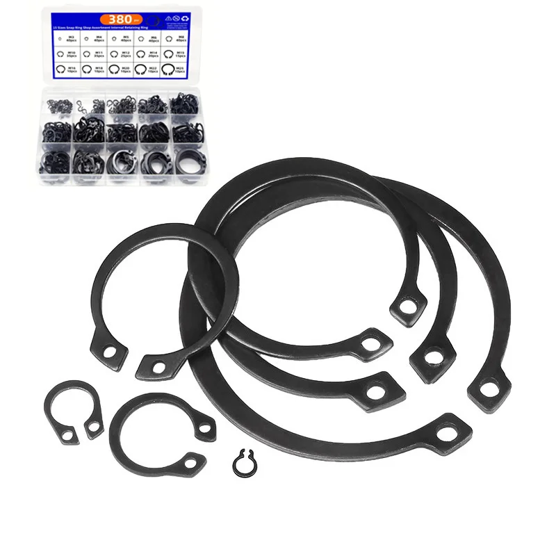 

380Pcs External Retaining Ring Washer Set M3-M25 C-Type Snap Rings Spring Washers High Speed Steel Circlip Assortment Kit Boxed