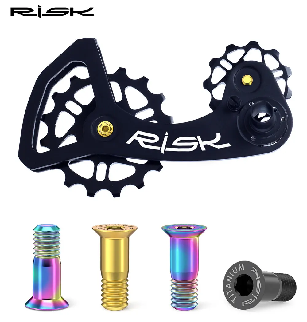 Risk MTB Rennrad-Schaltwerk-Rollenlagerschrauben, Titanlegierung Fahrrad-Rollenführungsrad-Befestigungsschrauben, 2 Stück M5*14,2mm – Detail 2