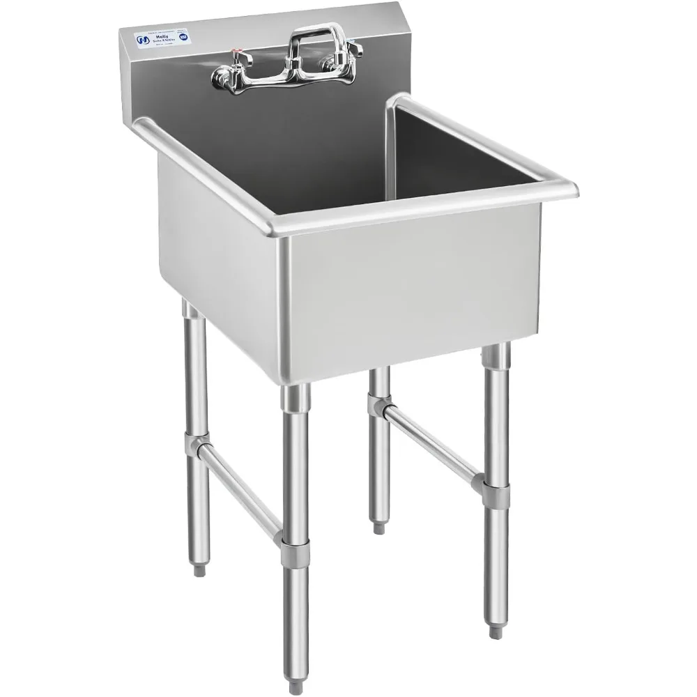 

HALLY Commercial Stainless Steel Single Compartment Sink with 8 Faucet, NSF Certified, 18 x 18 x 12 for Bar and Restaurant Use