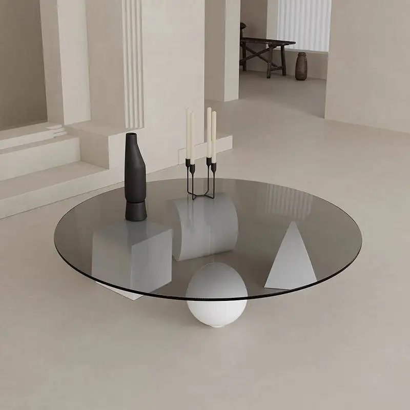 

High Quality Round Coffee Tables Glass Top Gray Living Room Coffee Tables Designer Japanese Low Mesa De Centro Sala Furniture