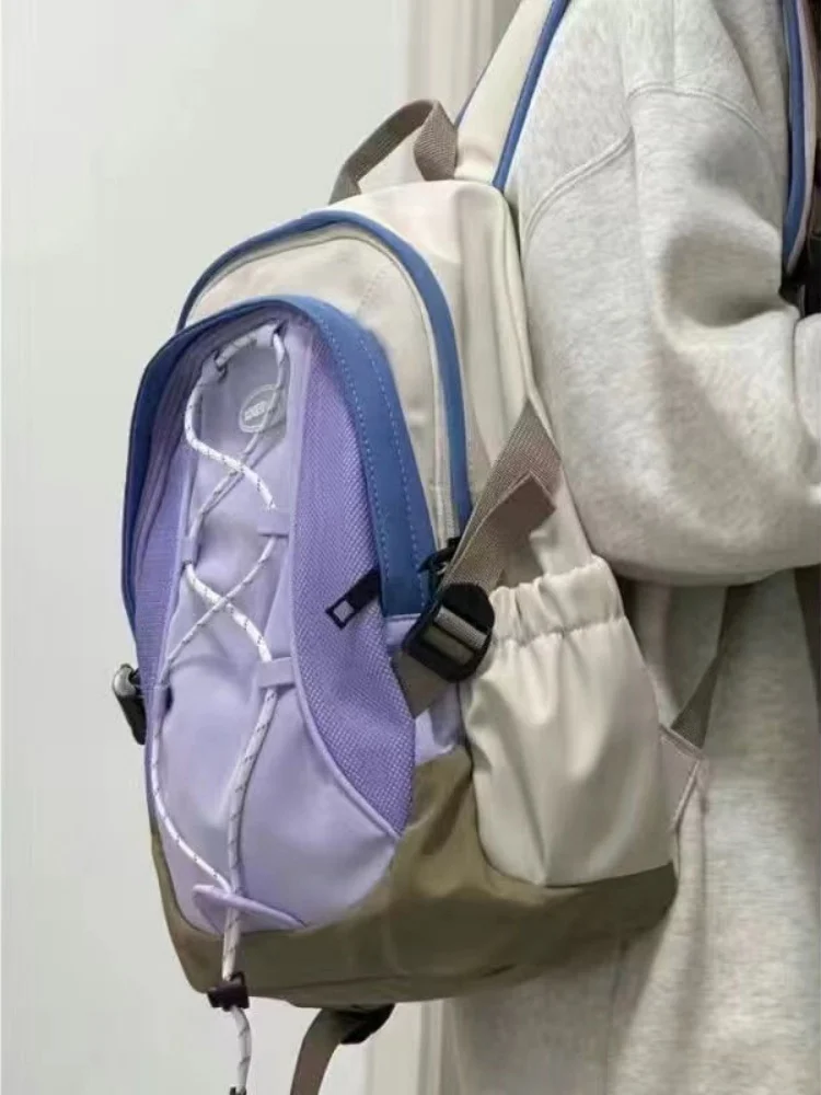 Contrast Color Casual Women Nylon Backpacks Girls School Bag High Capacity Female Lightweight Travel Bags Preppy Style