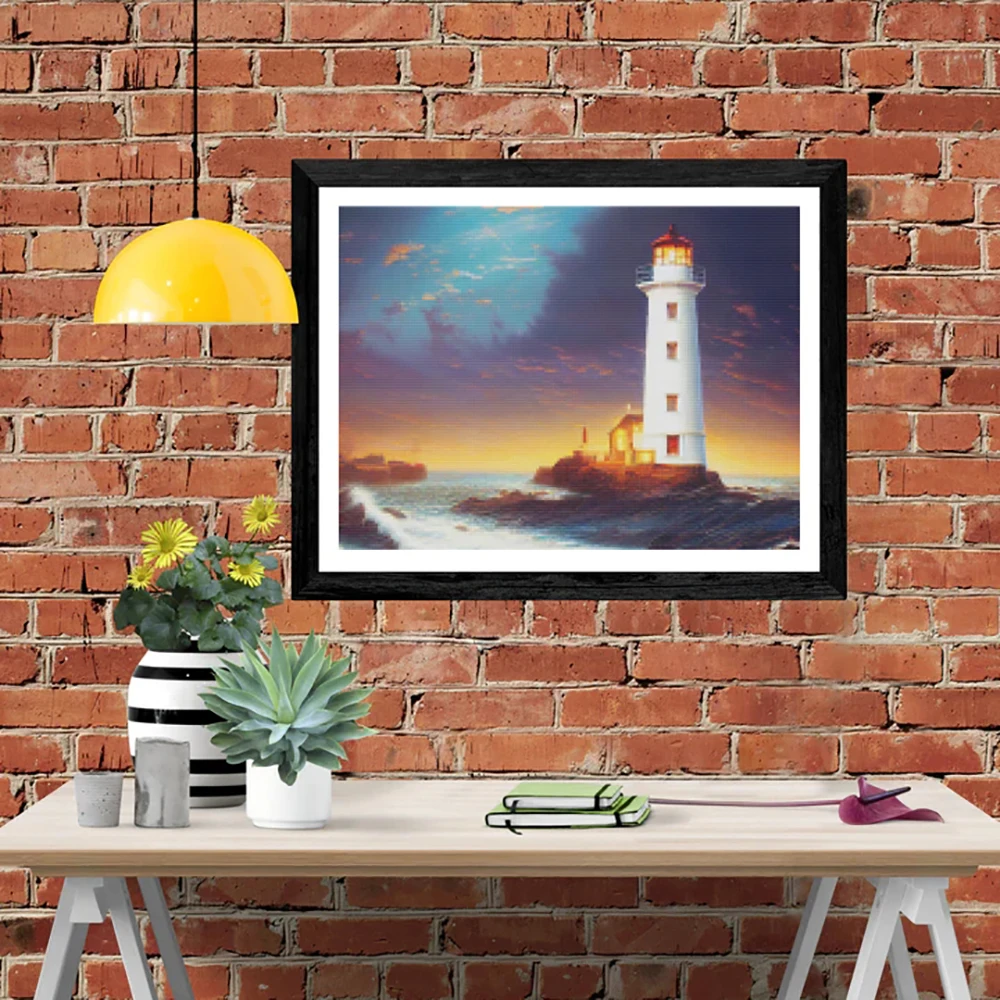 LZAIQIZG 5D DIY Diamond Painting White Lighthouse Diamond Embroidery Landscape Cross Stitch Handicraft Decoration For Home