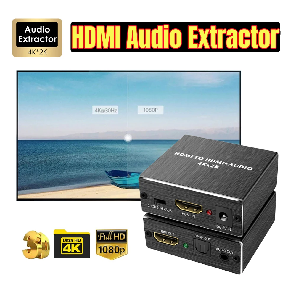 

HDMI Audio Splitter Converter | SPDIF & 3.5mm Dual Output | Auto HDCP Unlock | Plug&Play for Soundbar/Amplifier
