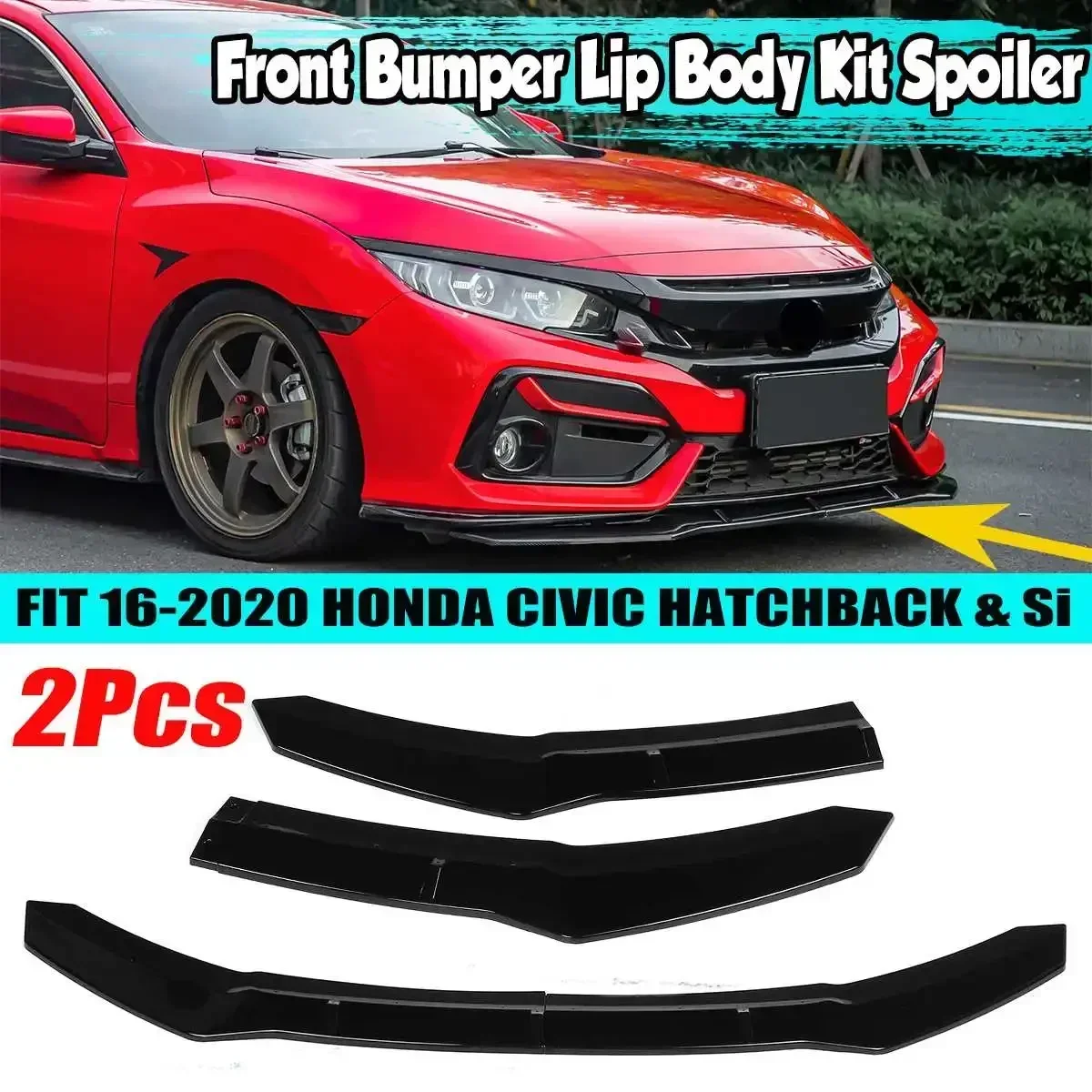 

2x Car Front Bumper Lip Deflector Lips Splitter Cover Trim Spoiler Guard For Honda For Civic Hatchback & Si 2016-2020 Body Kit