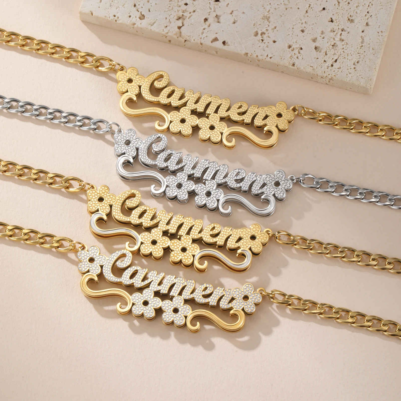 

Custom Double Plated Name Necklace Two Tone 3D Name Necklace Gold Color Name Necklace Personalized Christmas Jewelry Gifts