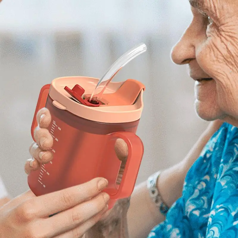 Elderly Spill Proof Cups With Lid And Straw 300ml Water Bottle Feeding Cup For Children Elderly Adult Parents Gift