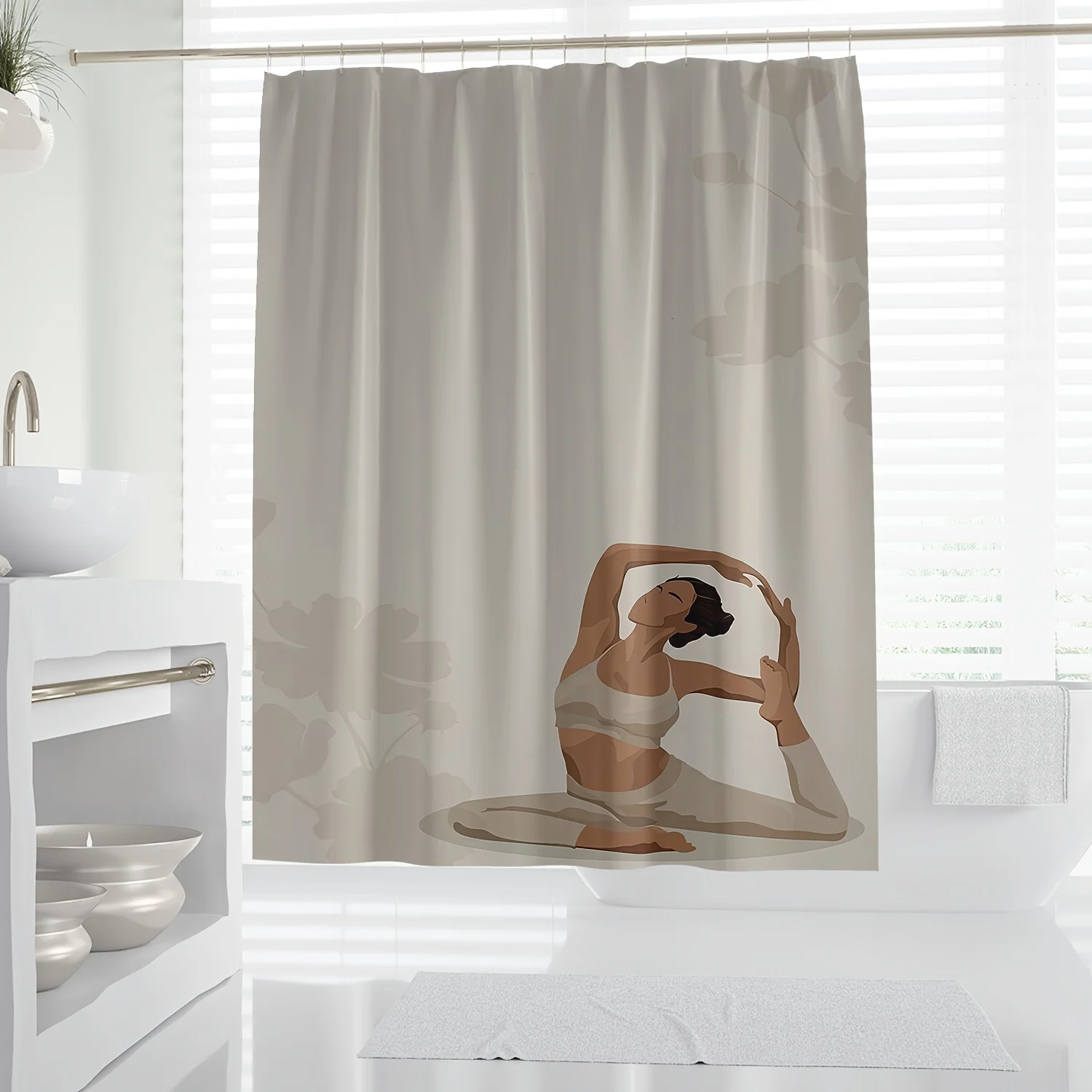 

1 шт., занавеска для душа с рисунком девушки-йоги, водонепроницаемая занавеска для душа с крючками, перегородка для ванной комнаты, аксессуары для ванной комнаты, домашний декор