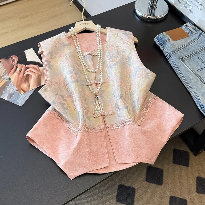 

New Chinese Sle National Trend High End Embroidered Women's Vest Double Sided Wear Spring New Retro Bead Top Faion