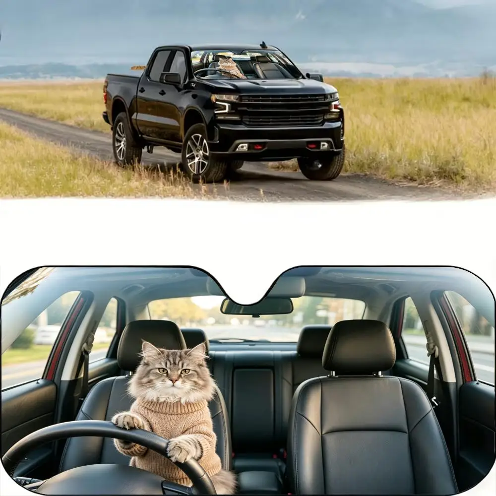 

Siberian Cat Driving1 Sun Visor Reusable Aluminum Foil Windshield UV Protection Heat Insulation Cover Foldable Sun Visor Shade