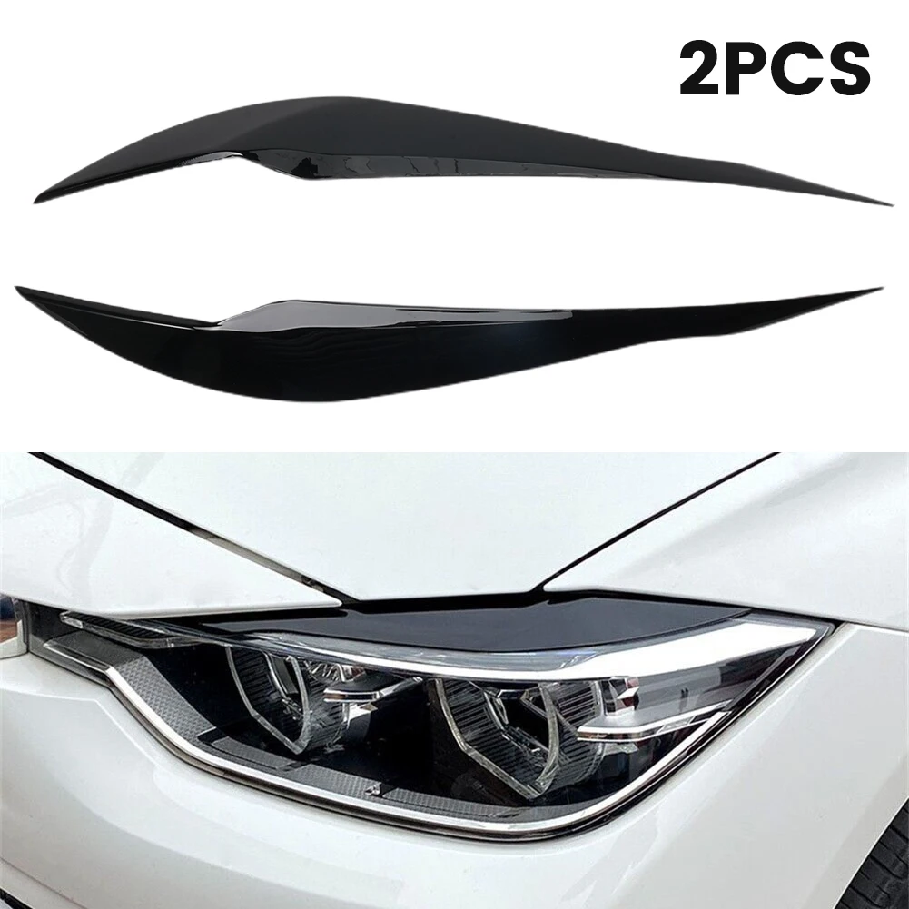 

2Pcs Car Headlight Lamps Eyebrow Cover Trim Sticker For BMW 3 Series F30/F35 2013~2018 Gloss Black Car Eyelids Lids ABS Carbon