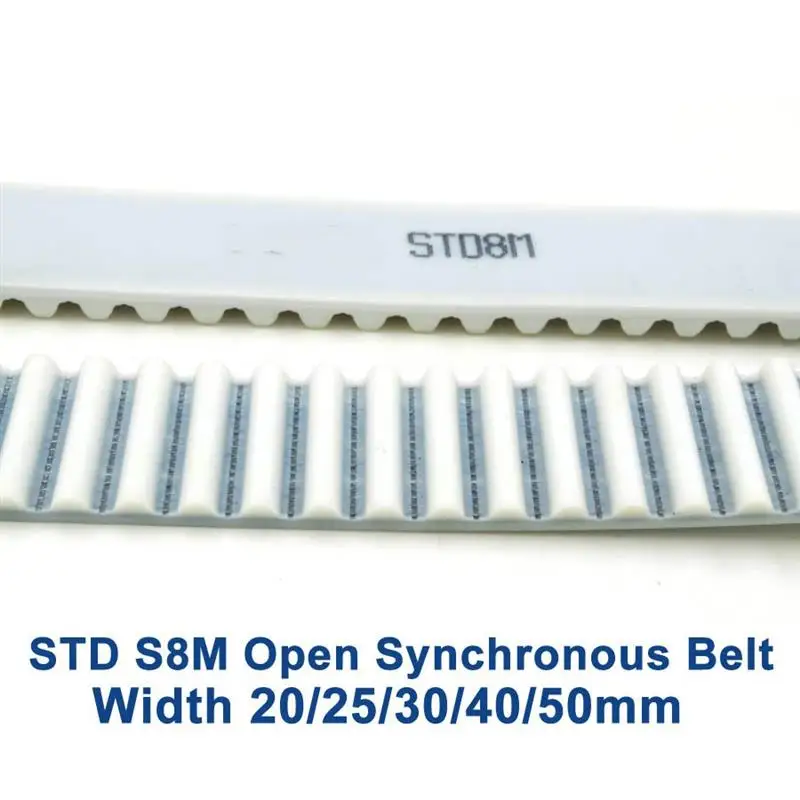 STS/STD S8M Open Timing Belt PU White S8M-40mm Width 20/25/30/40/50mm Polyurethane Steel 40STD8M Synchronous Belt Pulley