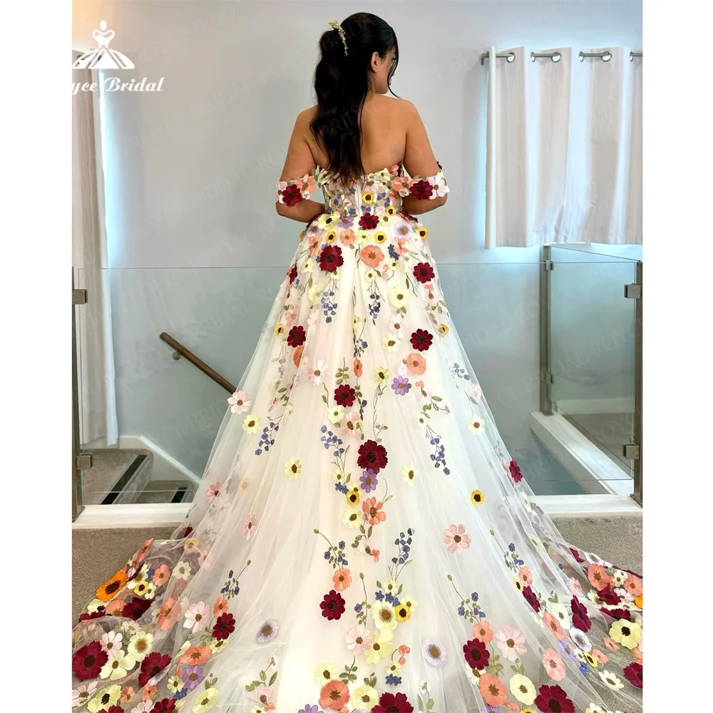 Customized Gorgeous Fabric A Line Wedding Dress Sweetheart Off Shoulder Tulle Lace Floral Bridal Gowns Women vestidos de novia