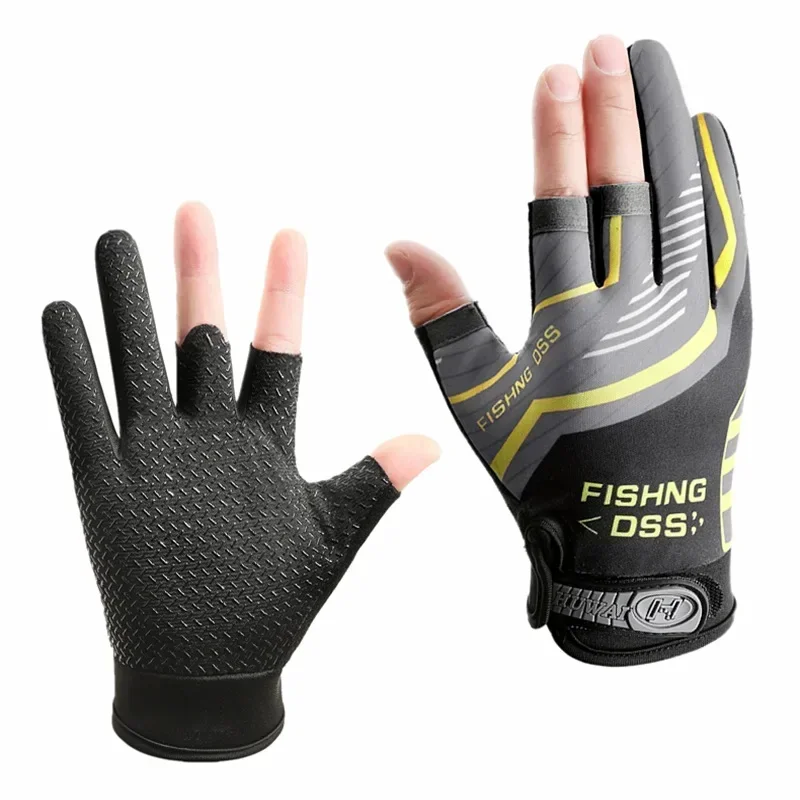 

High Quality Fishing Gloves for Men Summer Fishing Road Sub Sunscreen and Anti Slip Ice Silk Breathable Thin Three Finger Gloves