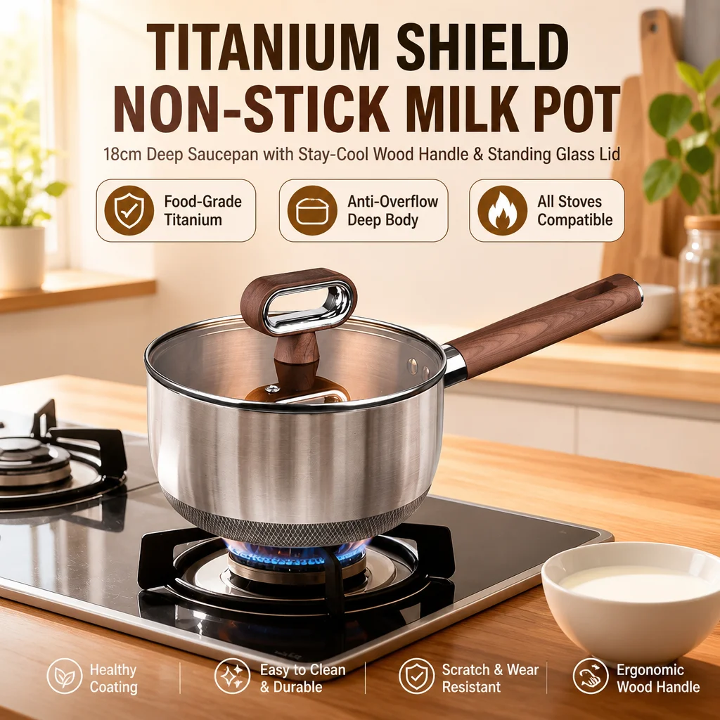 Milk Pot Titanium‑Shield Non‑Stick Saucepan, Deepened Small Cooking Pot for Baby Food, Compatible with Gas & Induction Cooktop - view 2