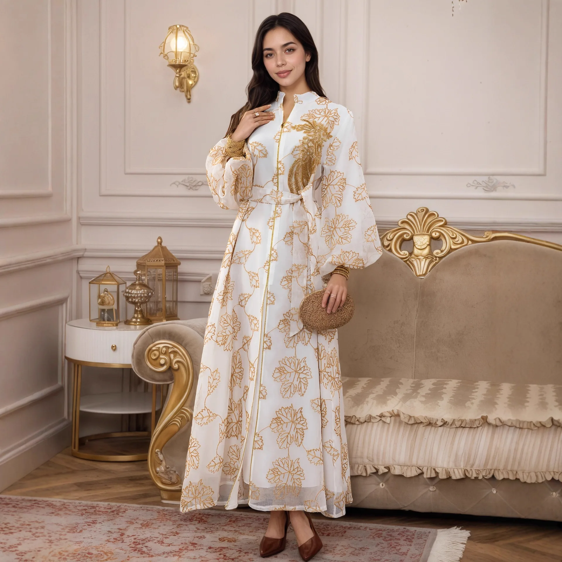 Exquisite Silky Texture Beading Line Embroidery Muslim Fashion Abaya Evening Dress for Awards Ceremonies  Dress Abayas