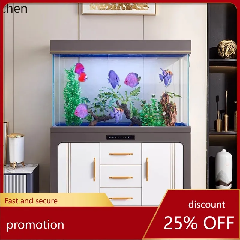 

HT современный легкий роскошный экран бытовой стеклянный безводный экологический нижний фильтр резервуар для золотой рыбки у стены