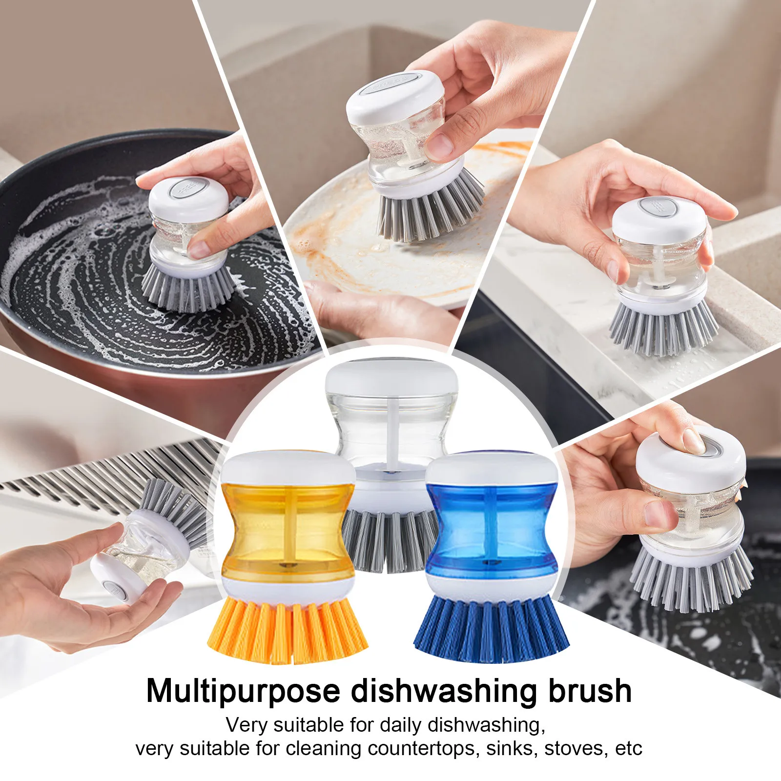 Dishwashing Brush With Soap Dispenser Kitchen Brush For Cleaning Dishes Pots Pans Sinks 1 Brush Soap Dispenser Black/White