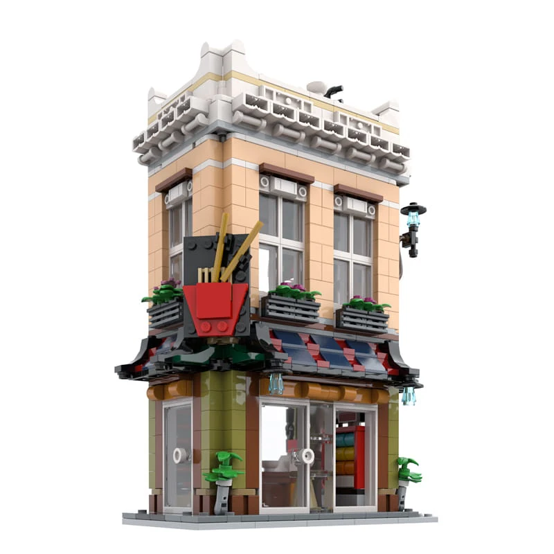 896 PCS House Street Noodle Shop MOC Customize Modular Building Block Simple Technology Design Kids DIY Boys Assembly Toy Gift