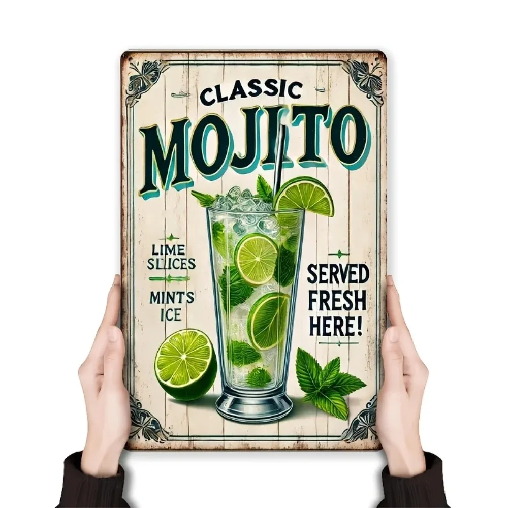 علامة معدنية من RetroTinWorks "الكلاسيكية Mojito". |   ديكور كوكتيل عتيق |   مادة الحديد |   بيوت الشاطئ والمقاهي ذات الطابع |   ورق النعناع