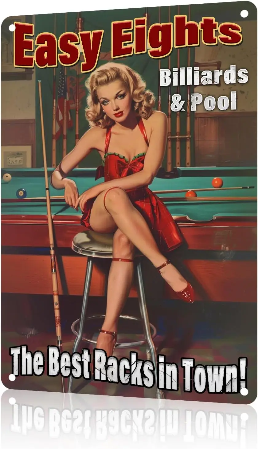 Y1,Vintage Metal Tin Sign Easy Eight;s Pin Up Girl Posters Wall Decor Garage Man Cave Bathroom Coffee Bar Club Art Plaque