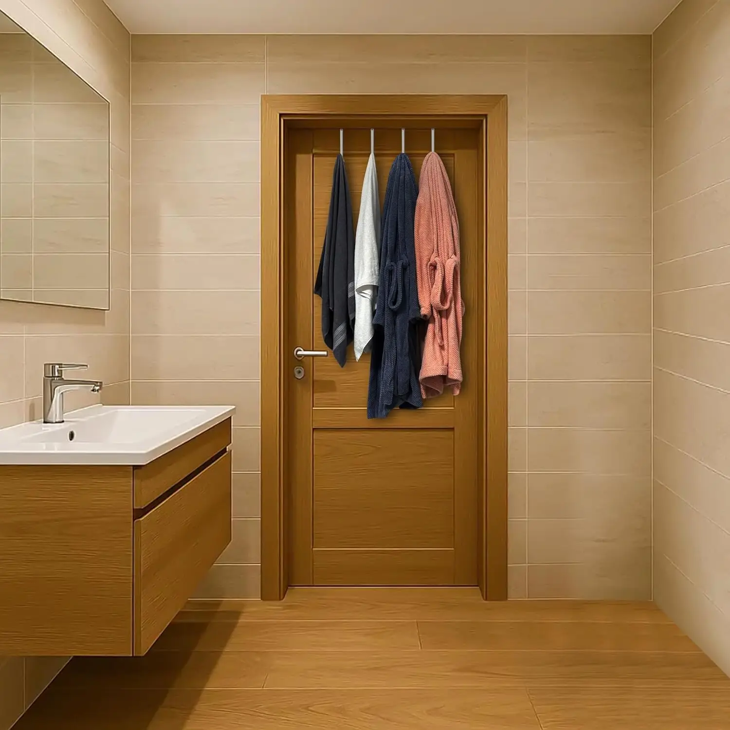 4 خطافات فوق الباب، فولاذية مع طلاء مطاطي، تناسب الأبواب حتى 1 3/8 بوصة، تحمل المناشف والملابس #6