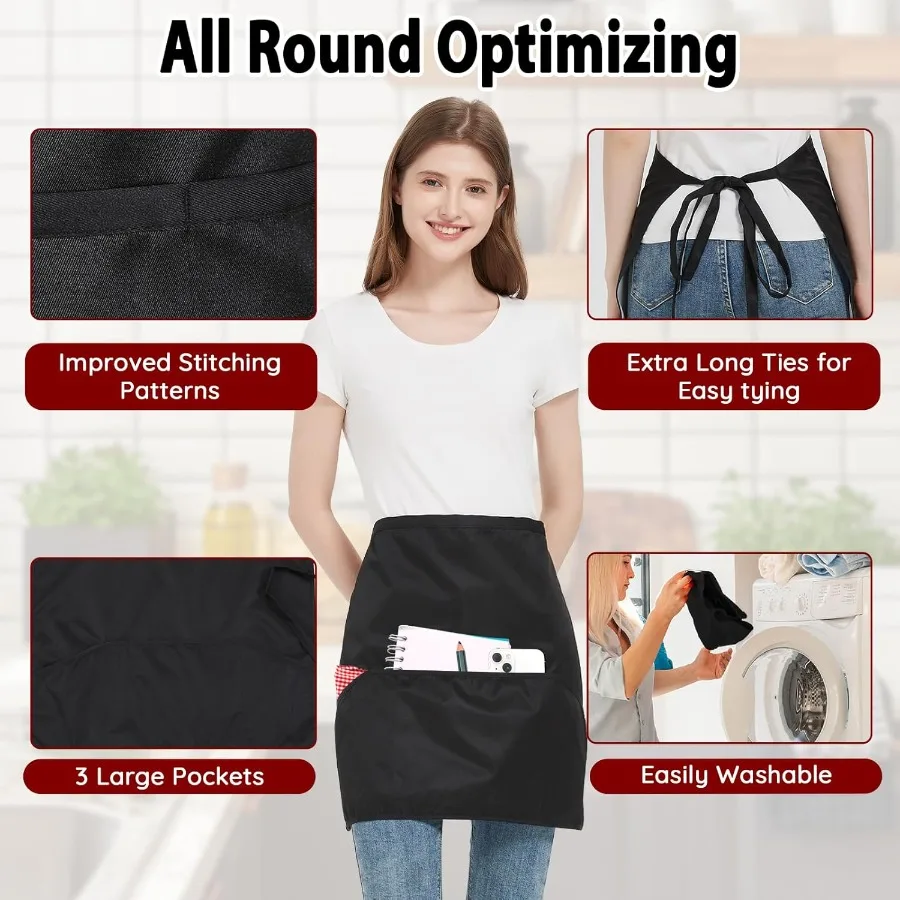 6 عبوات نصف مريلة مقاومة للماء للرجال والنساء تستخدم للطهي والتنظيف مع 3 جيوب متينة وعملية