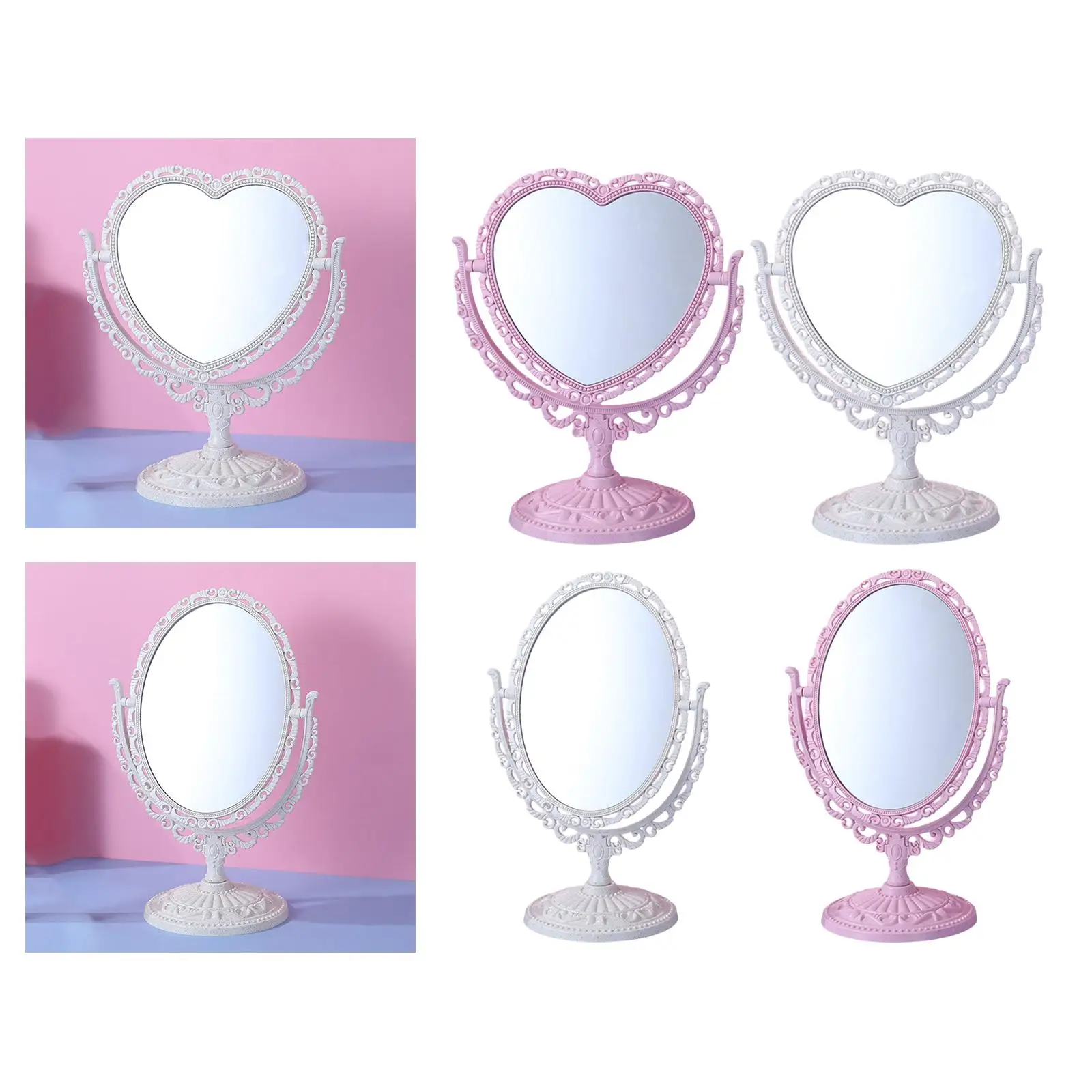 Vintage Desktop Makeup Mirror, Two Sided Swivel Gift Retro Cosmetic Mirror