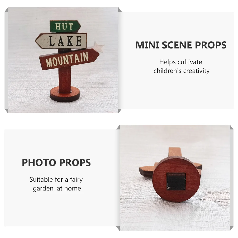 2 Pcs Wooden Road Sign Micro Landscape Adornments Mini Scene Props Signs Decorations Miniature Garden Guide Boards Street Photo