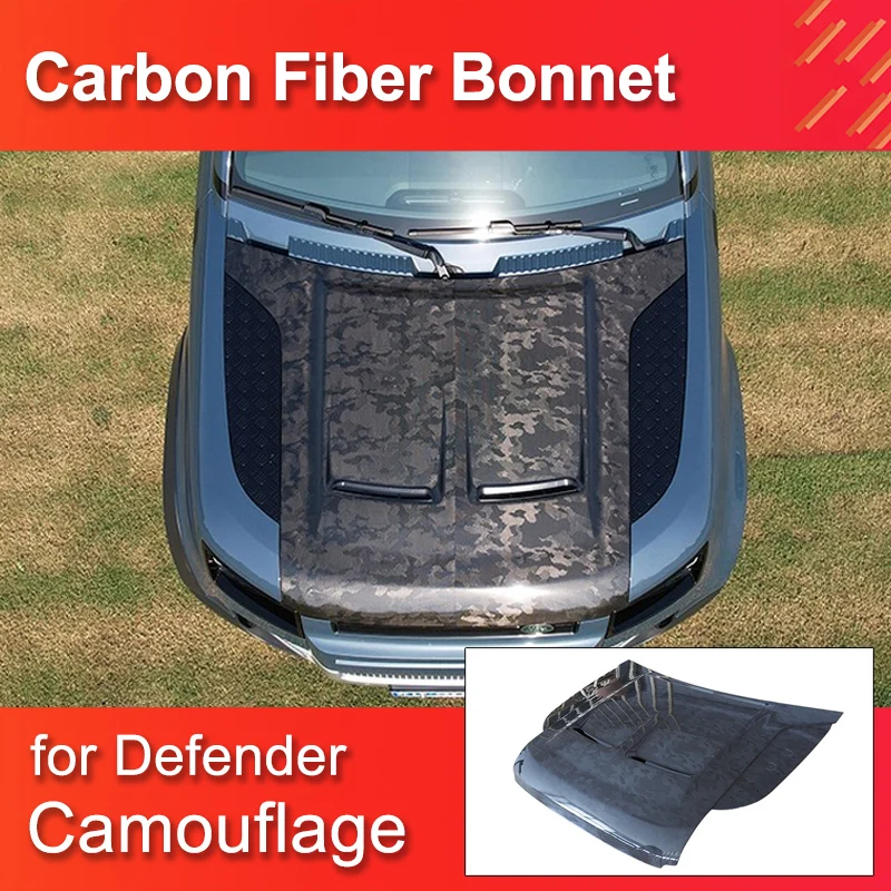 Atualizar capô de fibra de carbono camuflado para land rover defender 90 110 2020-2024 para novo defensor 110 capô dianteiro