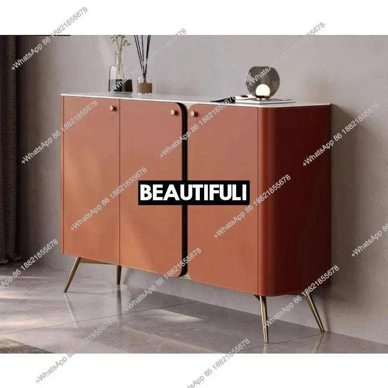 Light luxury rock slab entrance shoe cabinet integrated modern simple household saddle leather dining side cabinet