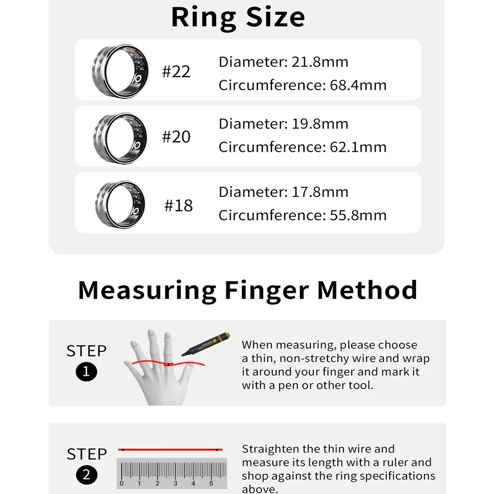 Zordai R12 Men Women Smart Ring Wearable Ring For iPhone 16 Plus Samsung Xiaomi Heart Rate Health Blood Oxygen Calorie Sports