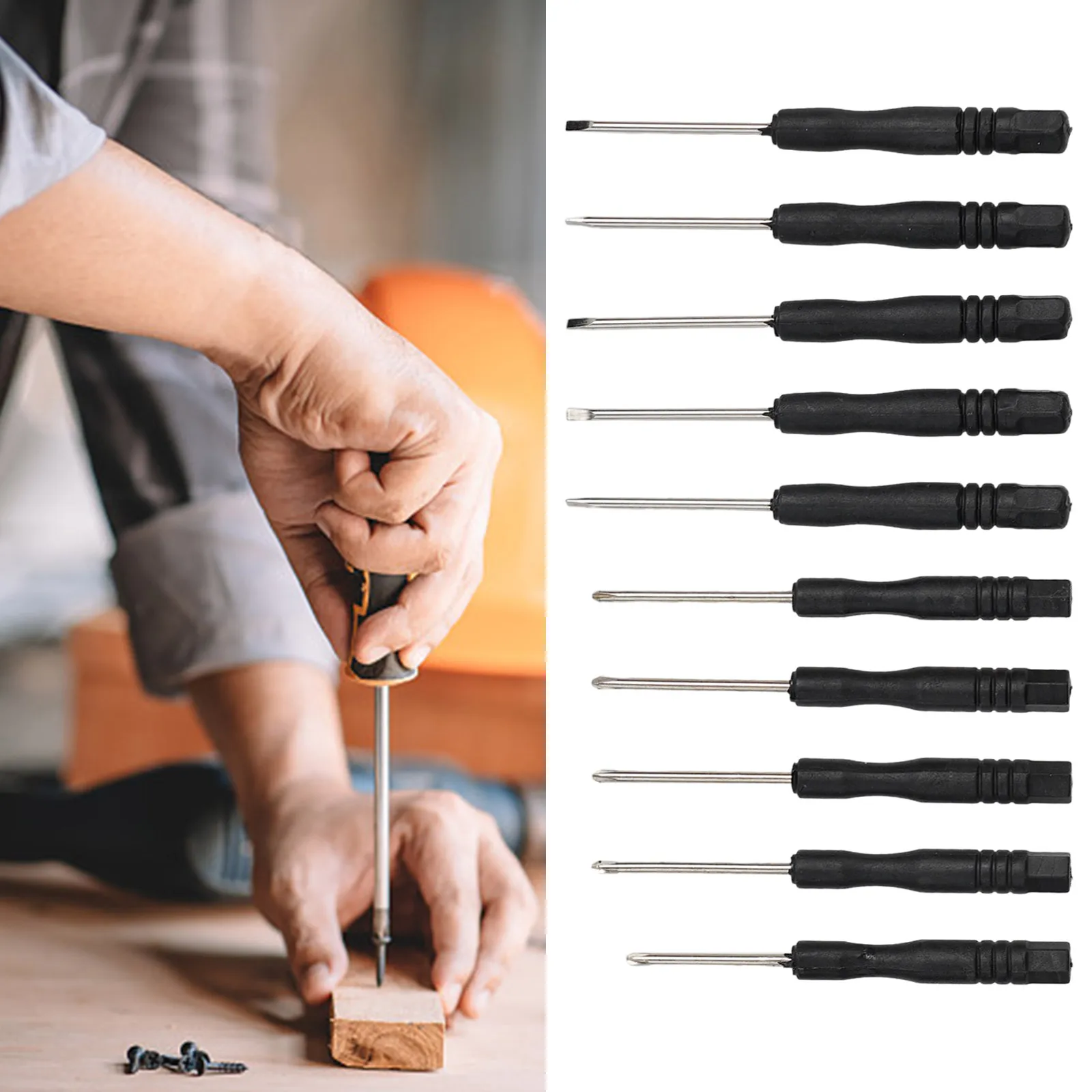 10Pcs Precision Mini Screwdriver Black Handle Screwdriver Thin Screwdriver Phone Tablet Repairing Tools Sets 45#steel