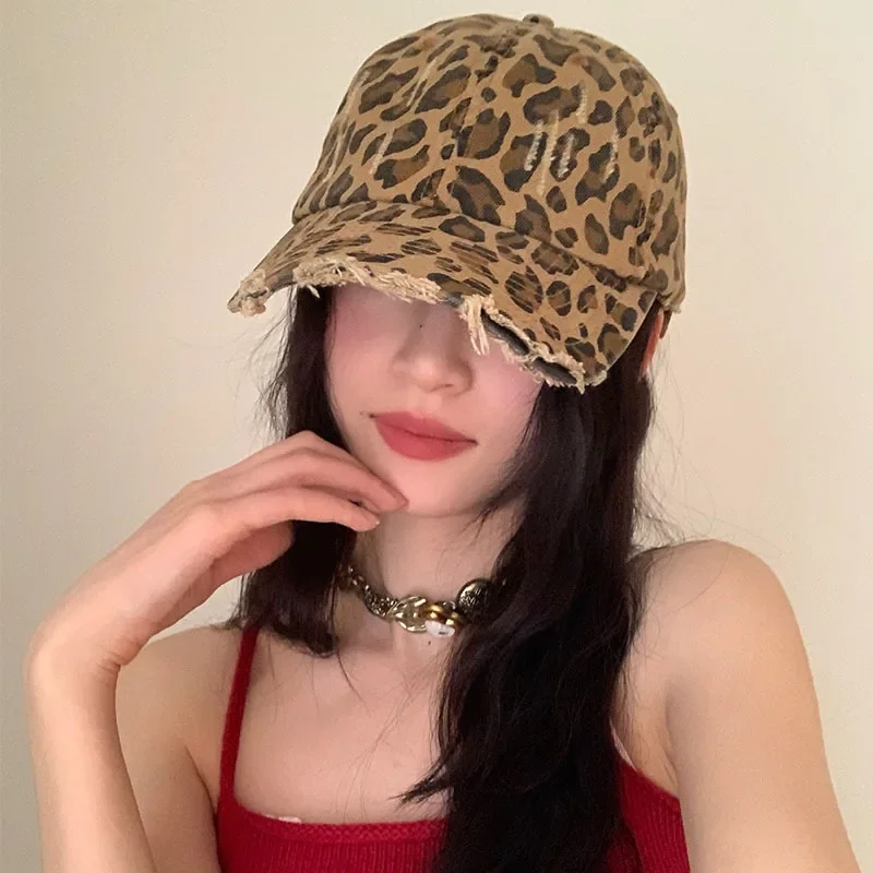 Hat female European and American leopard print wild trend ins cap versatile nightclub embroidery cotton