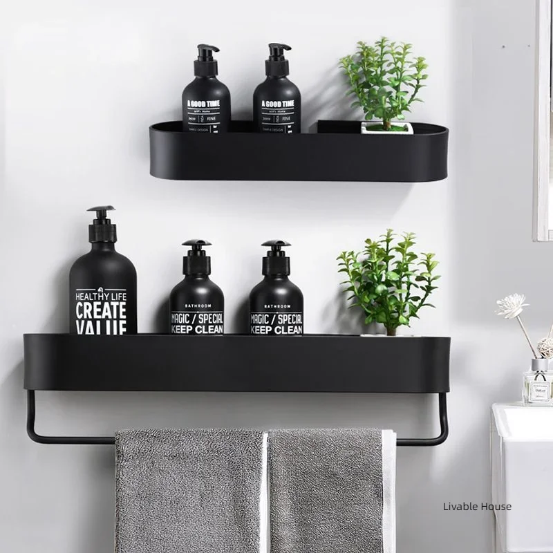 Bathroom Shelf Rack Wall Mounted Shelves Bath Towel Holder shampoo Rack Black Shower Storage Basket Bathroom Accessories Shelves