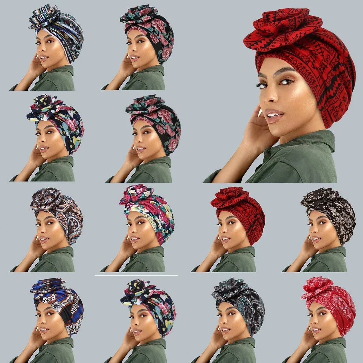 New African Women Print Turban Flower Beanies Bonnet Muslim Hijab Headscarf Hair Loss Head Wrap Bandanas Headband Turbante Mujer