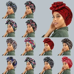New African Women Print Turban Flower Beanies Bonnet Muslim Hijab Headscarf Hair Loss Head Wrap Bandanas Headband Turbante Mujer