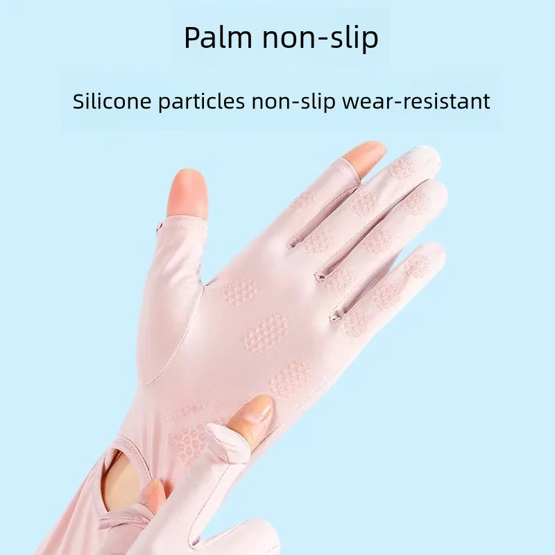 Guantes de pantalla táctil para mujer, protección de brazo larga y delgada, protección UV para montar al aire libre, manga de seda de hielo, Verano