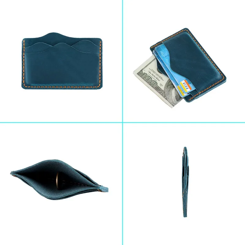 حافظة بطاقات جلدية محمولة من Crazy Horse - حامل بطاقات إبداعي للجنسين لبطاقات الائتمان/البنك، محفظة رفيعة مصنوعة يدويًا