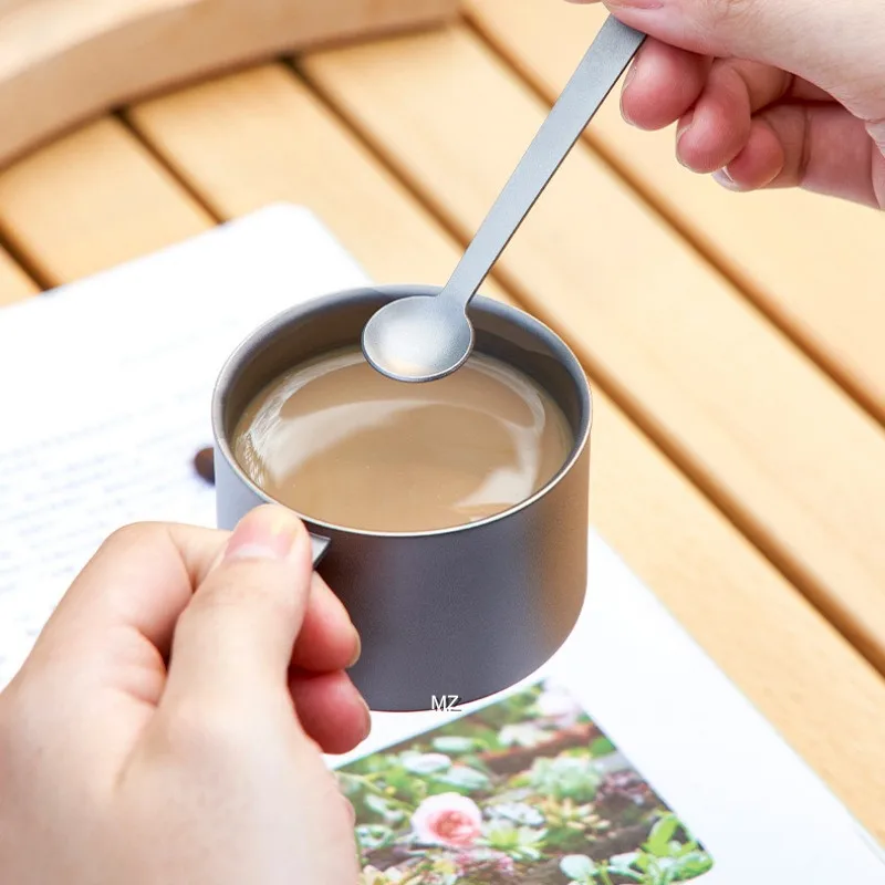

Coffee Cup With Mini Spoon Travel Mug Outdoor Titanium Item Coffeeware Water Tea Tableware Camping Essentials Picnic Accessories