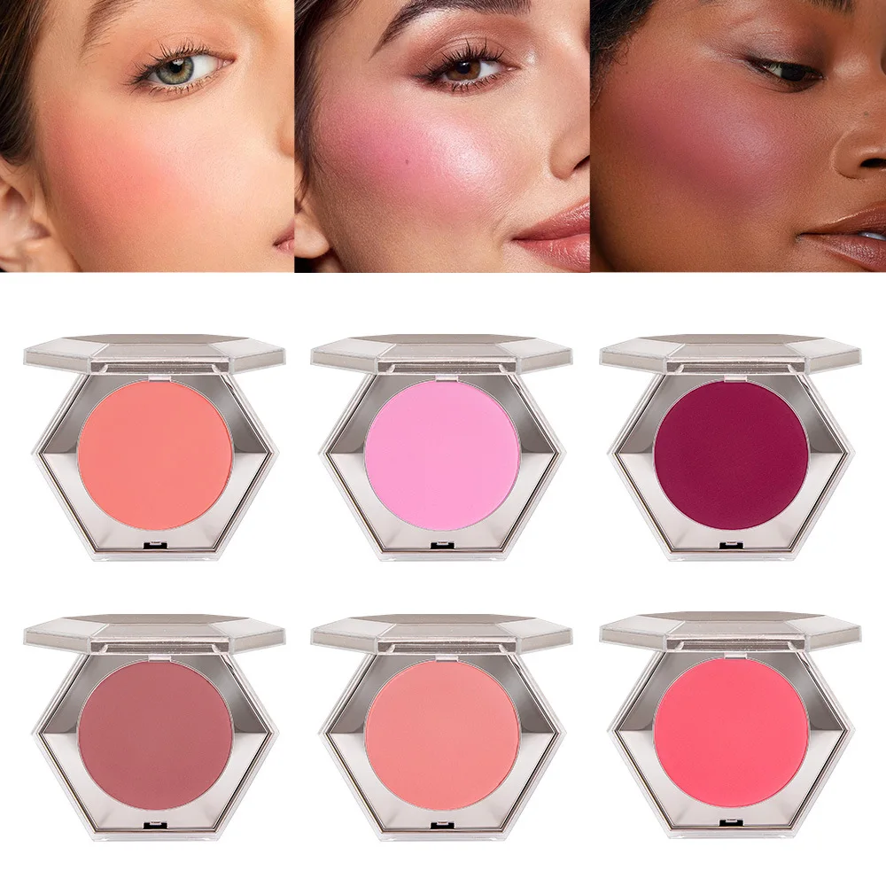 Nueva paleta de rubor de etiqueta privada, maquillaje facial, colorete en polvo mate, estuche hexagonal, pigmentado, Coral rosa, mejillas rugosas, cosméticos