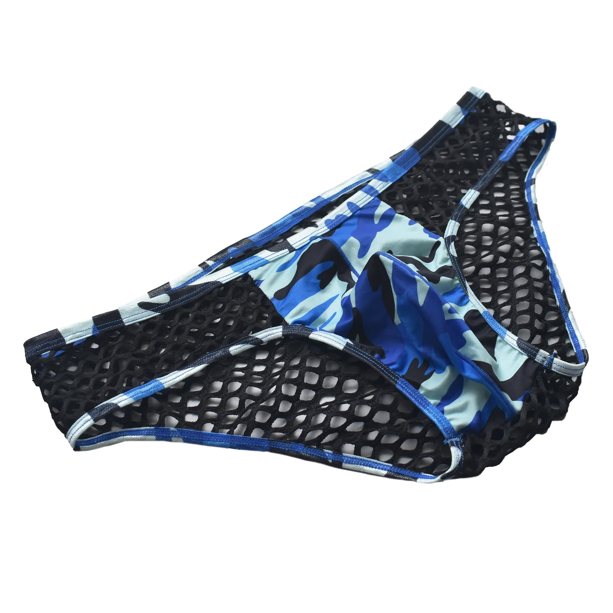 Men's U-shaped Expansion Bag Sexy Hollow Triangle Pants Fashion Mesh Camouflage Erotic Underwear Gay Mens Transparent Underpants