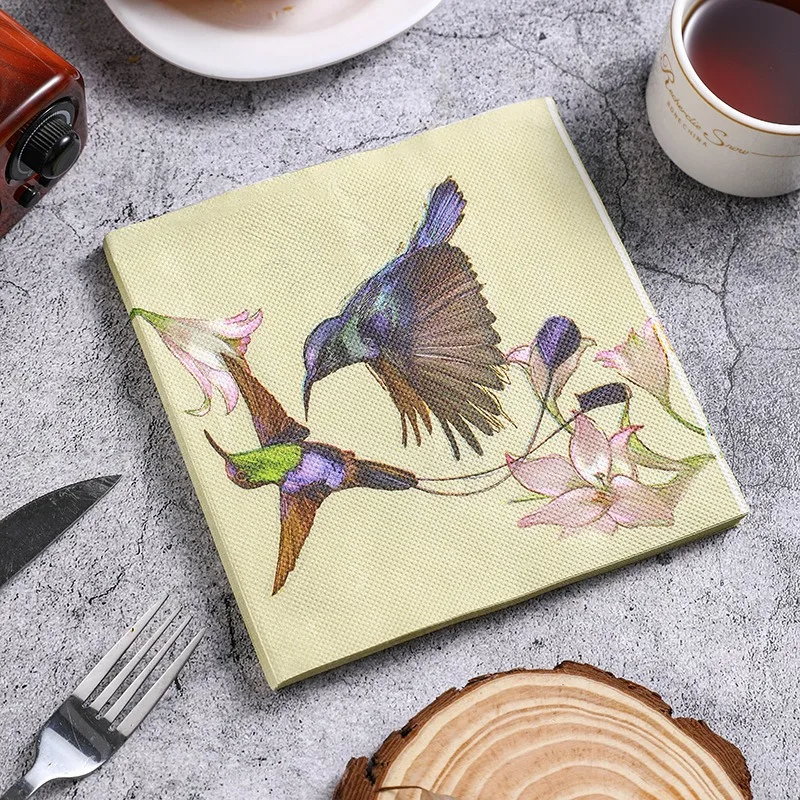 

20pcs/bag Bird Flower Elegant Tableware Paper Napkins Dinner Table Restuarants Disposable Tissue Wedding Party Decoration