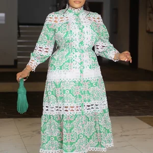 Vestido vintage oco de renda para mulheres, mangas compridas, elegante senhora vestidos de festa, cintura alta, vestidos de clube A Line, plus size 8 principais vendas vestido feminino renda plus size - №5