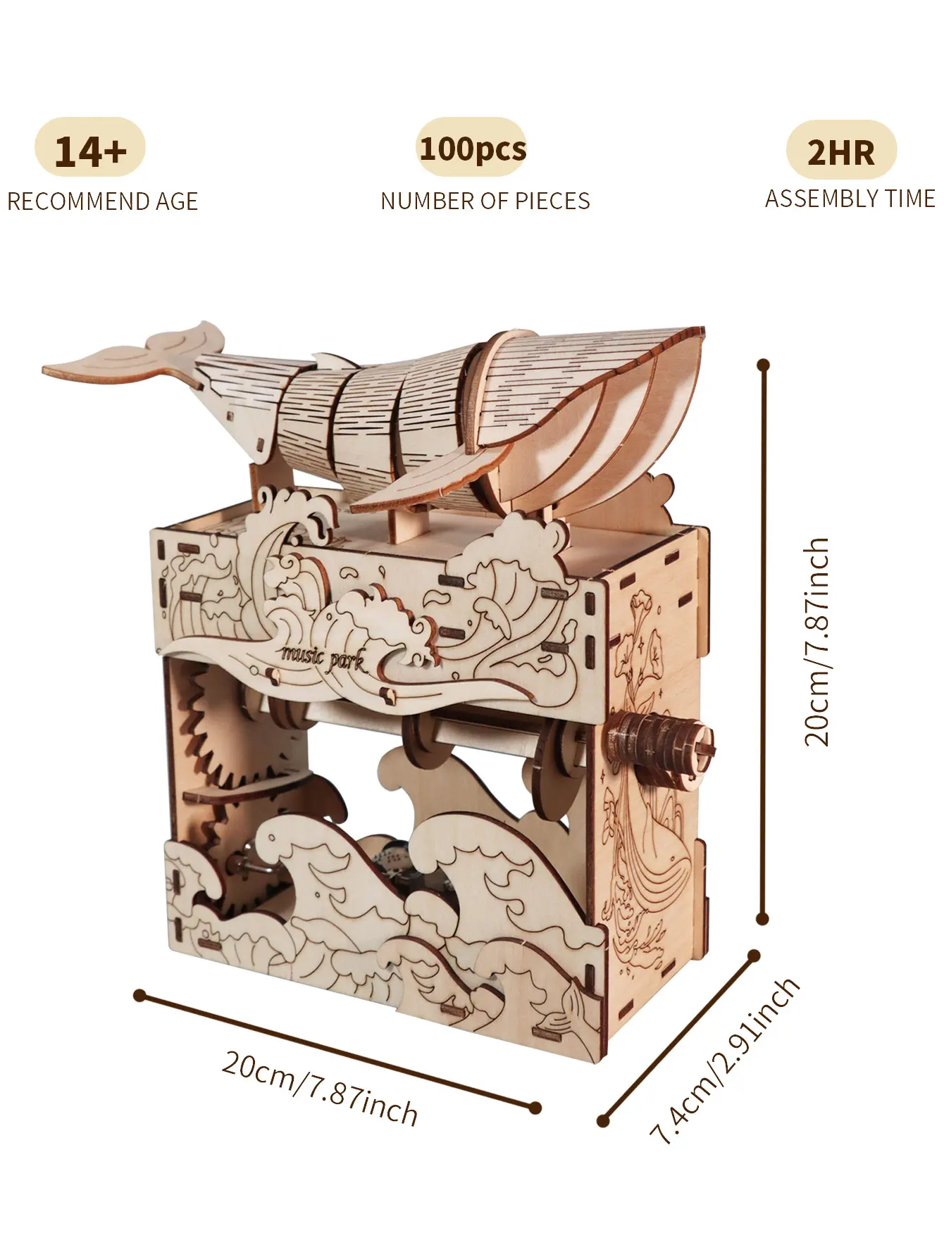 Handwal-Spieluhr 3D-Holzpuzzle für Erwachsene, Bausatz, Geschenk für Feiertage, Geburtstage, Weihnachten – Detail 2