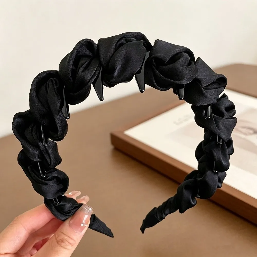 Ruched Texture Wave Headband Wavy Shape Crown-Lifting Shape Wrapping Ribbon Headband Elegant Style Anti-Slip Teeth
