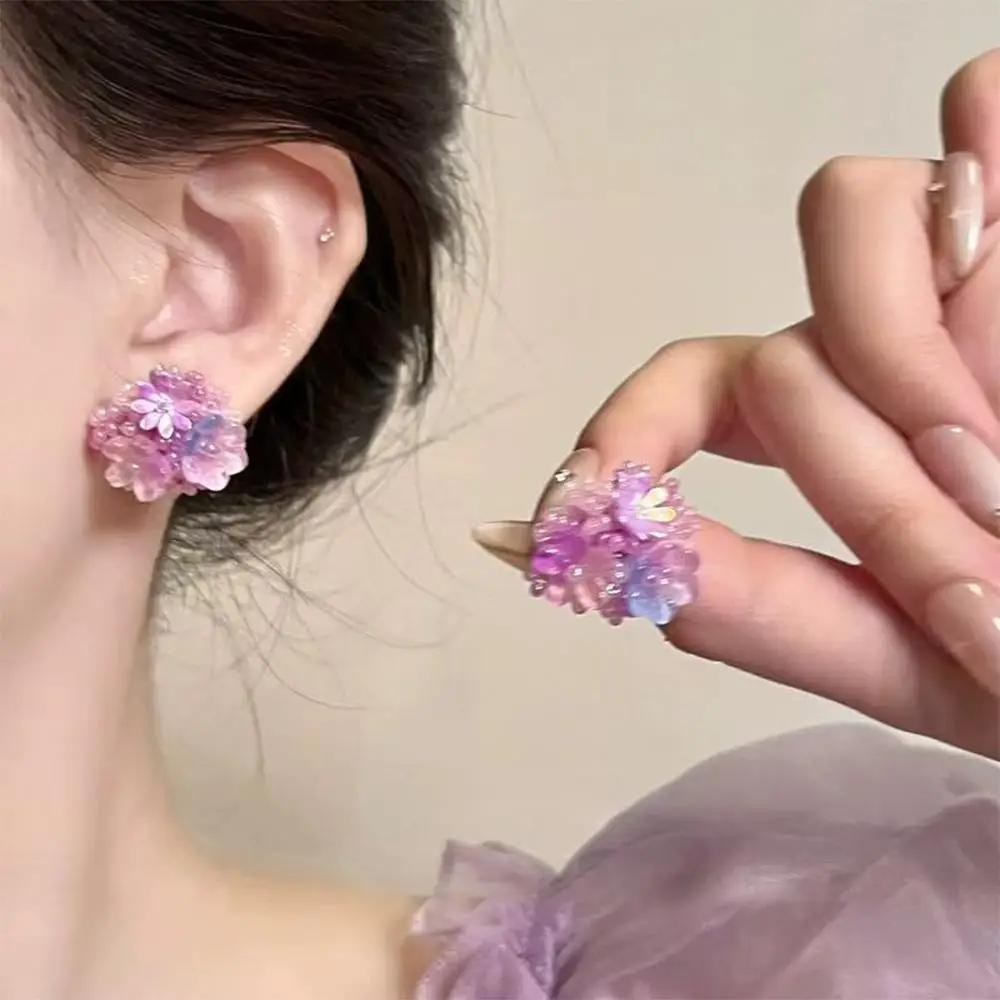 Pendientes de flores de dopamina a la moda estilo de vacaciones romántico dulce niña tachuelas florales accesorios de joyería de oreja de resina para mujer