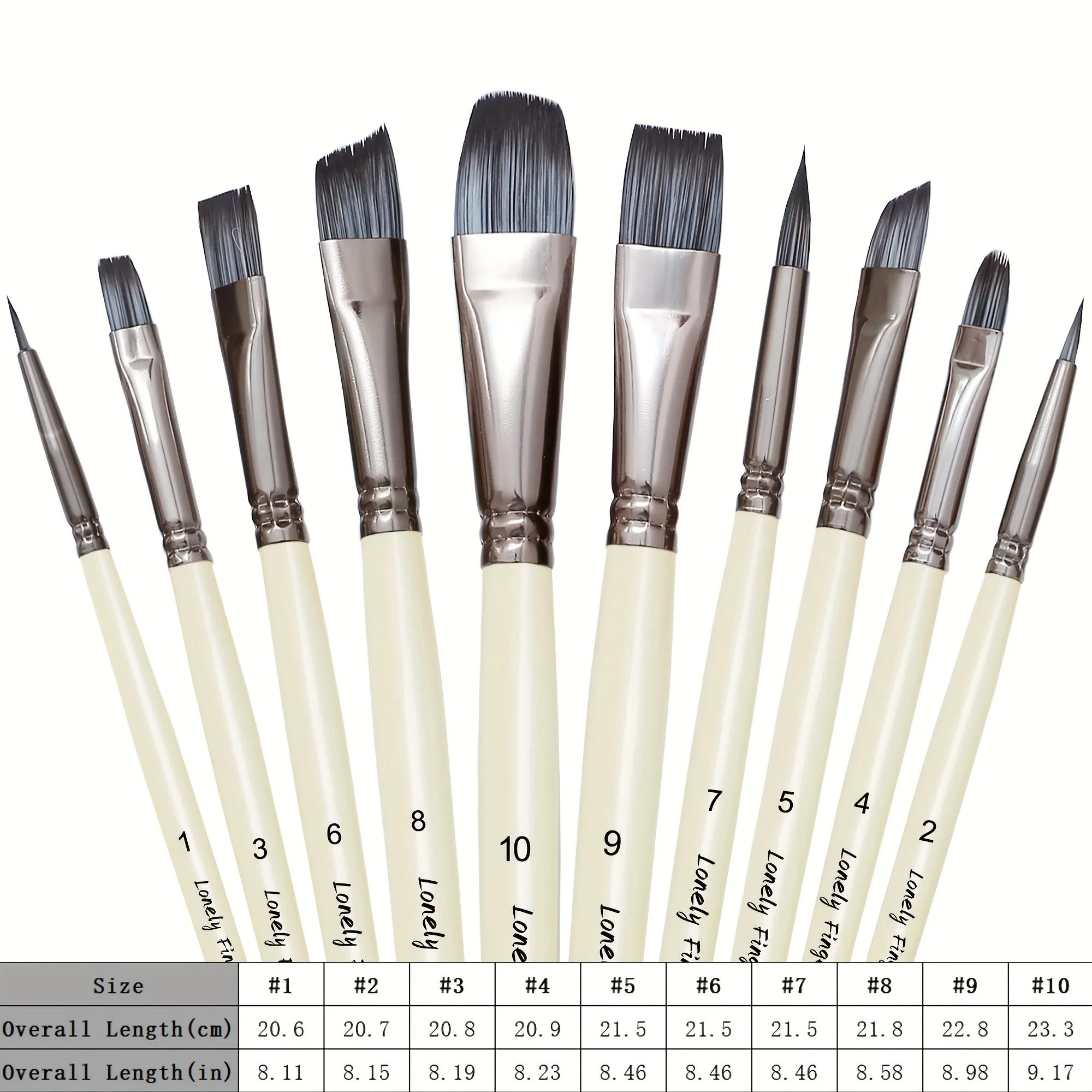 10pcs Artist Paint Brushes Set Different Nylon Hair Tips Paintbrushes Professional Miniature Painting Kits for Acrylic Oil Water