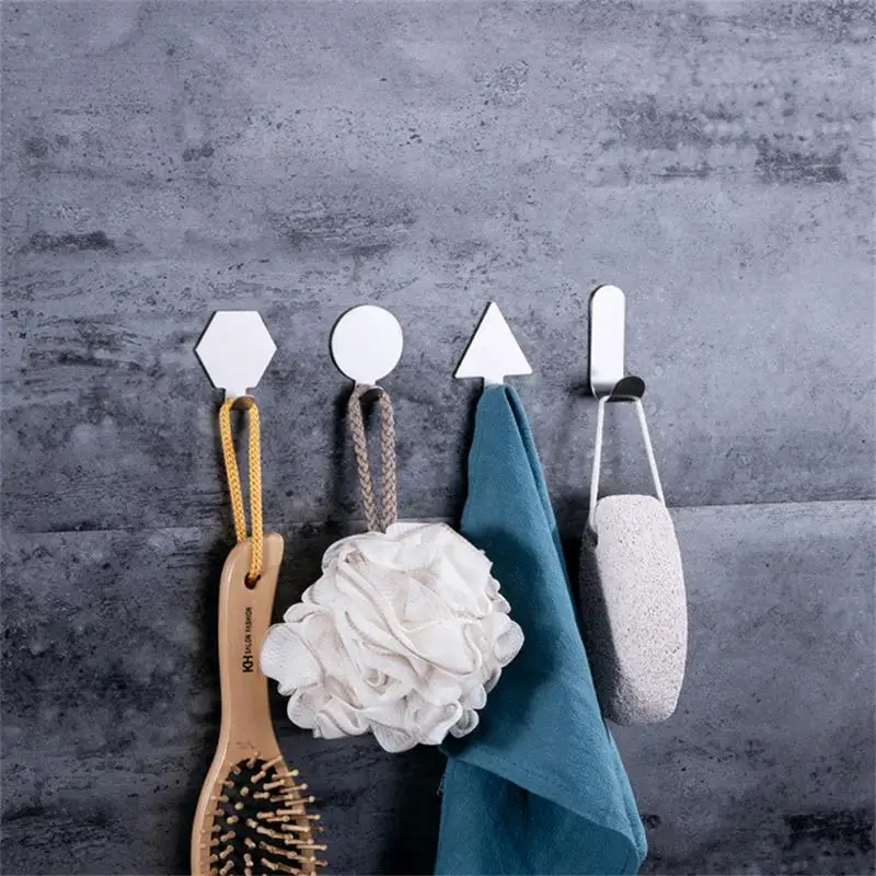 Towel Hooks Creative Storage Hanger Stainless Steel Kitchen Organizer Geometric Shape Clothes Rack Adhesive Wall Hook Key Holder
